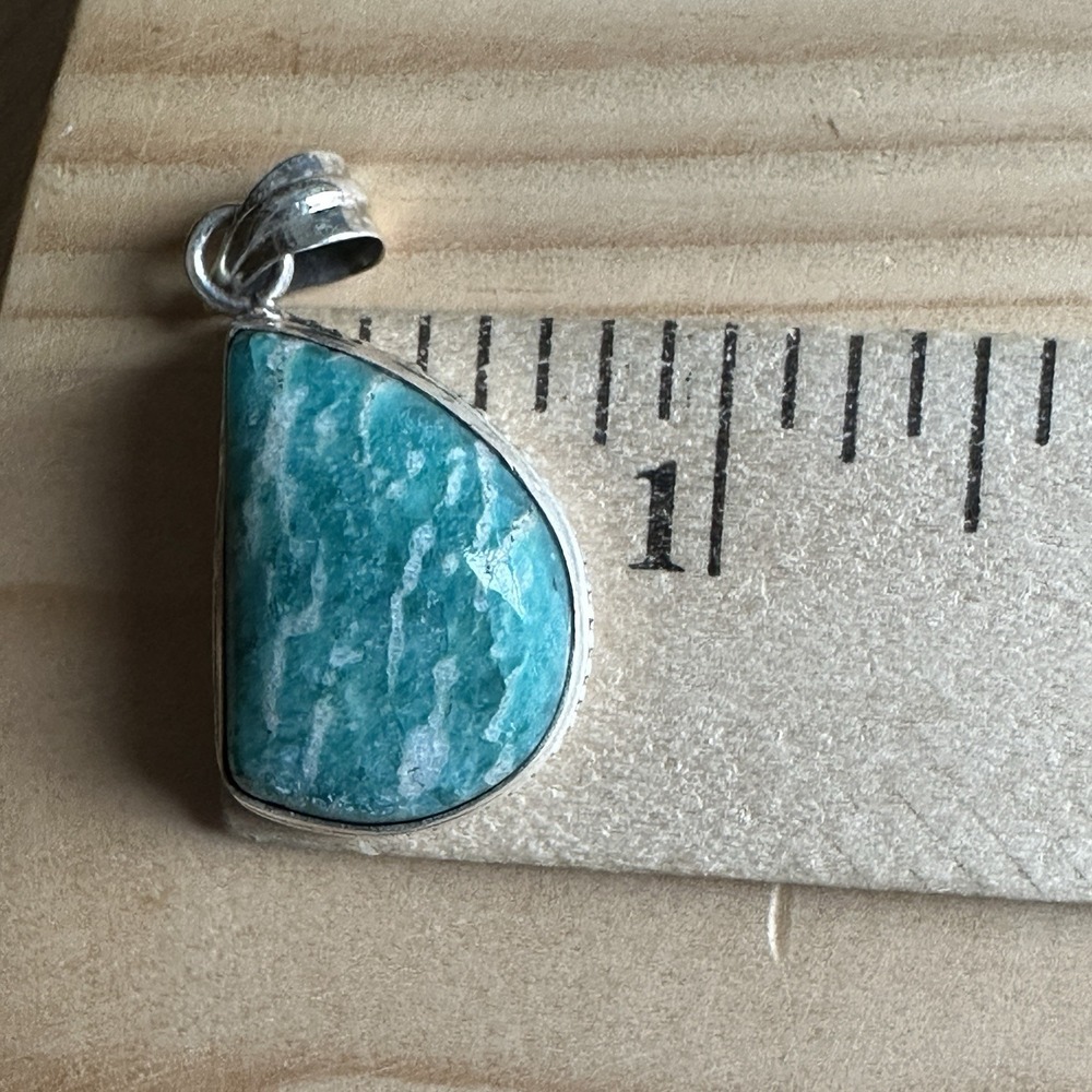 Vintage Artisan Pendant 1.625 Inch Blue Green Banded Amazonite 925 Sterling 9.0g - Picture 9 of 9